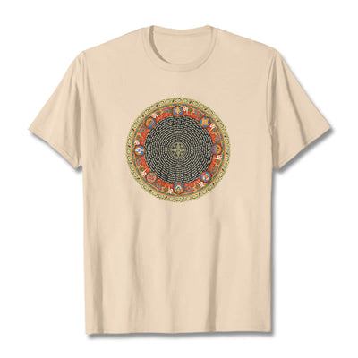 Foviel Circular Om Mani Padme Hum Eight Auspicious Symbols Cotton Tee T-shirt