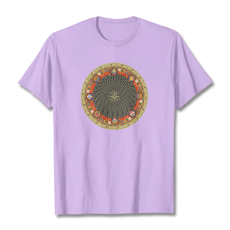Foviel Circular Om Mani Padme Hum Eight Auspicious Symbols Cotton Tee T-shirt