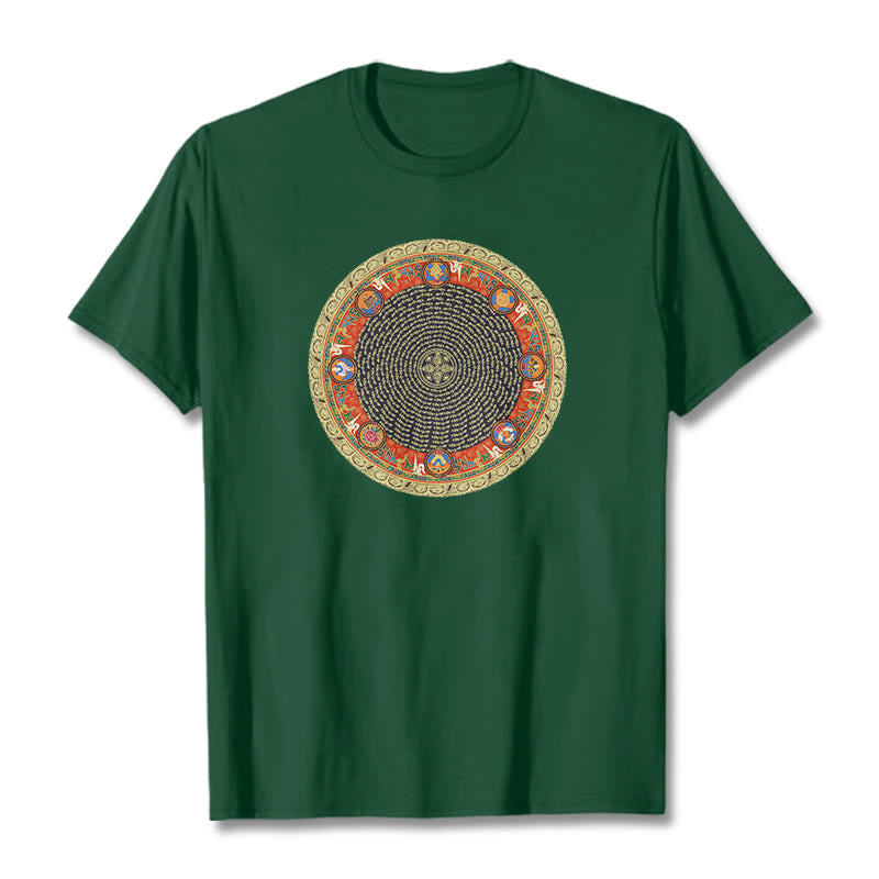 Foviel Circular Om Mani Padme Hum Acht auffällige Symbole Baumwolle Tee T-Shirt