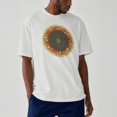 Foviel Circular Om Mani Padme Hum Eight Auspicious Symbols Cotton Tee T-shirt