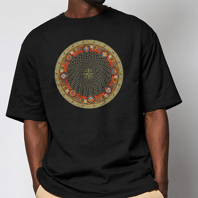 Foviel Circular Om Mani Padme Hum Eight Auspicious Symbols Cotton Tee T-shirt