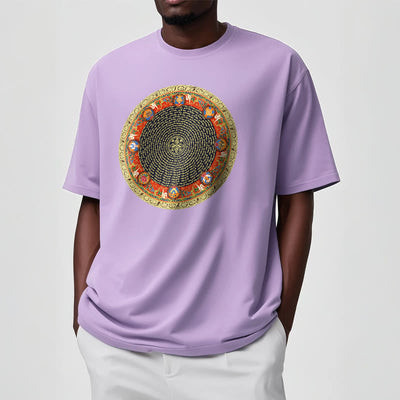 Foviel Circular Om Mani Padme Hum Eight Auspicious Symbols Cotton Tee T-shirt
