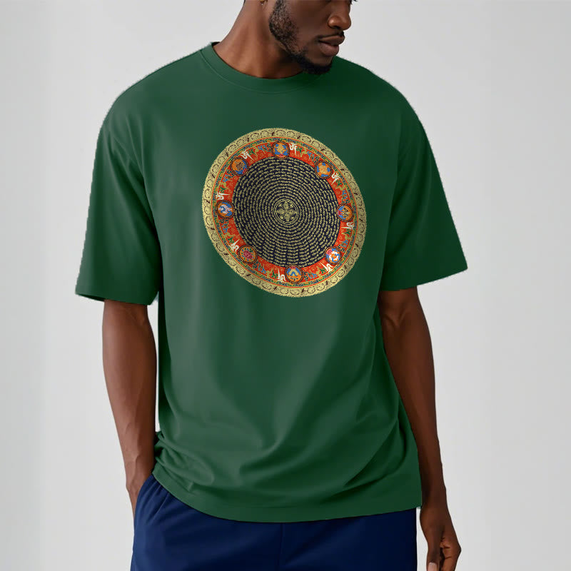 Foviel Circular Om Mani Padme Hum Acht auffällige Symbole Baumwolle Tee T-Shirt