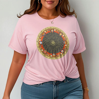 Foviel Circular Om Mani Padme Hum Eight Auspicious Symbols Cotton Tee T-shirt