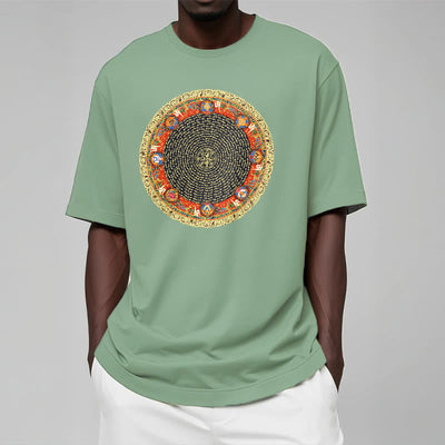Foviel Circular Om Mani Padme Hum Eight Auspicious Symbols Cotton Tee T-shirt