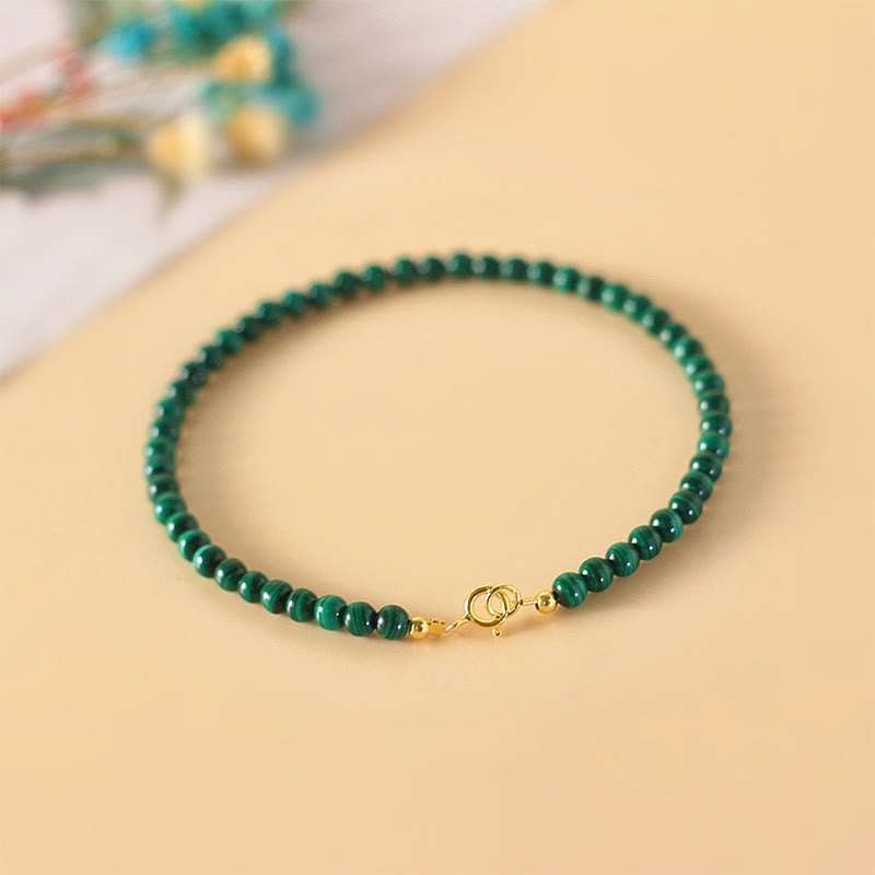 Foviel 4mm Natural Malachite Beads 14k Gold Plated Copper Anti-anxiety Bracelet