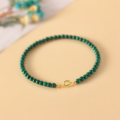 Foviel 4mm Natural Malachite Beads 14k Gold Plated Copper Anti-anxiety Bracelet
