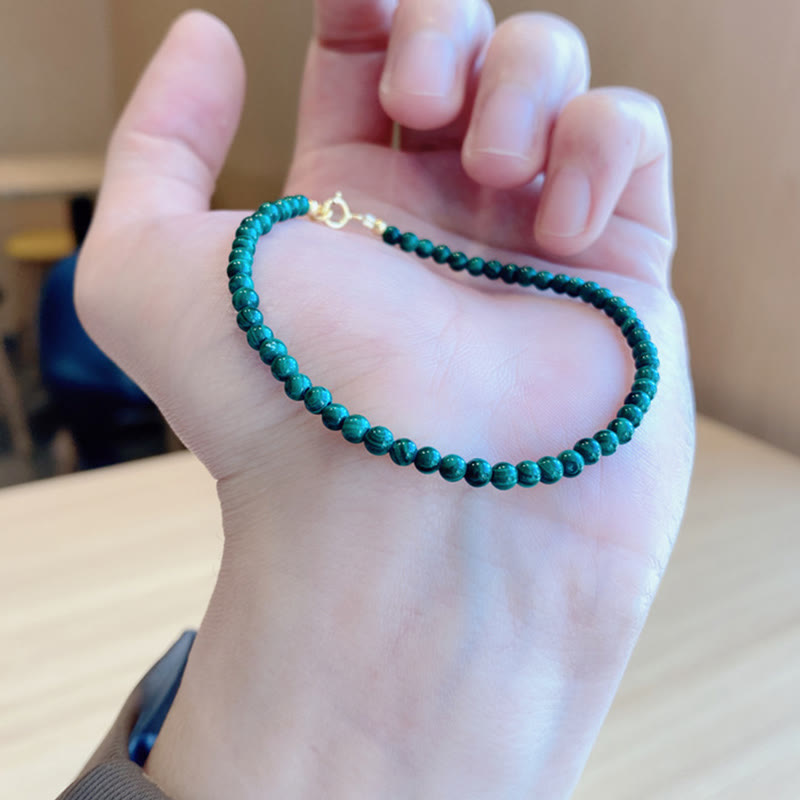 Foviel 4mm Natural Malachite Beads 14k Gold Plated Copper Anti-anxiety Bracelet
