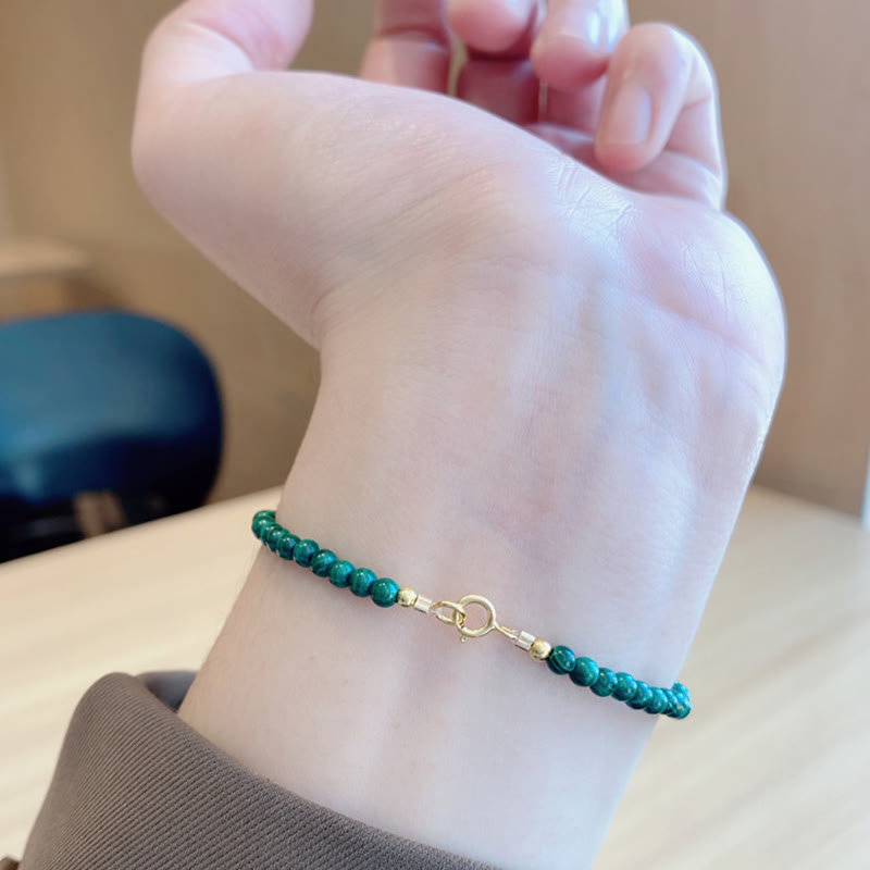Foviel 4mm Natural Malachite Beads 14k Gold Plated Copper Anti-anxiety Bracelet
