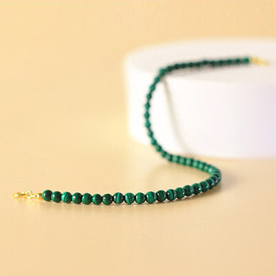 Foviel 4mm Natural Malachite Beads 14k Gold Plated Copper Anti-anxiety Bracelet
