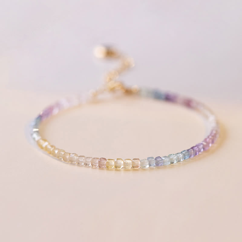 Buddha Stones 2.5mm Fluorite Ultra-thin Beads 14k Gold Plated Copper Heart Power Bracelet Bracelet BS 7