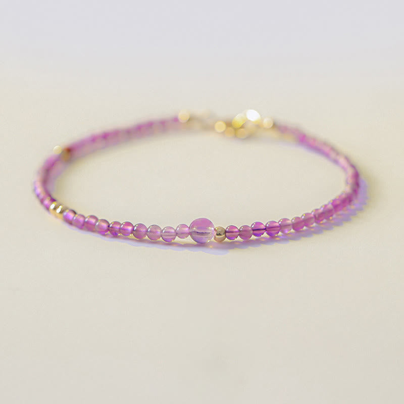 Foviel 2mm Ultra-Thin Perlen Natürlich Amethyst 14k Gold überzogen Kupfer inneren Frieden Meditation Armband