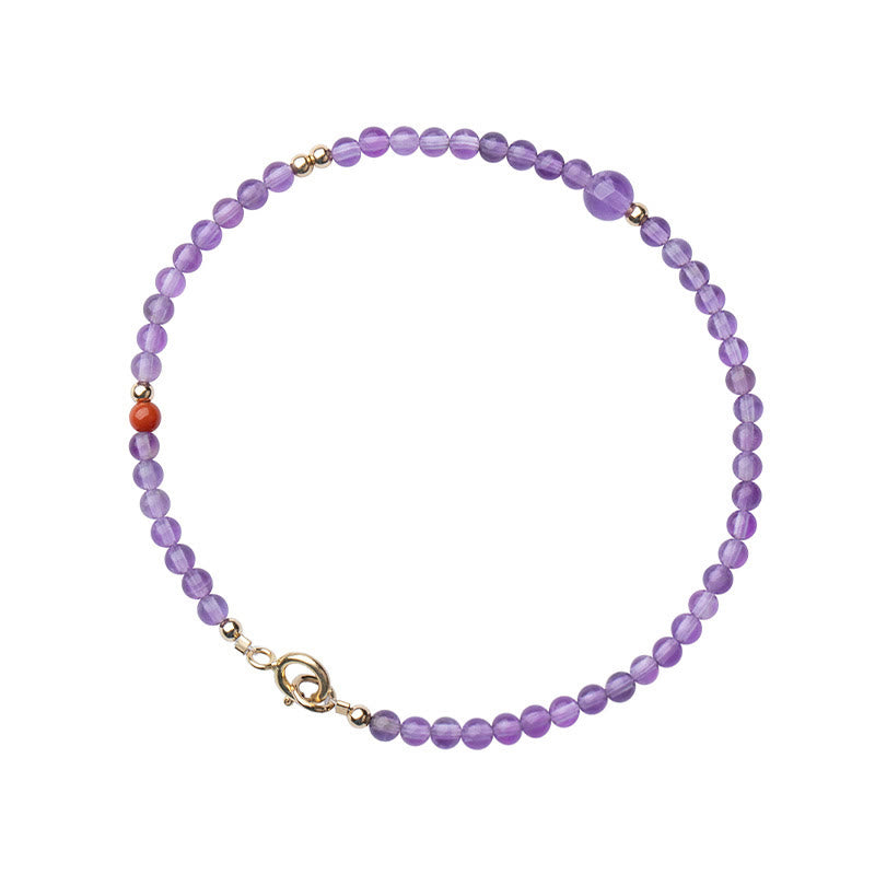 Bracelet de méditation pour la paix intérieure Foviel en perles d'améthyste naturelle ultra-fines de 2 mm et cuivre plaqué or 14 carats