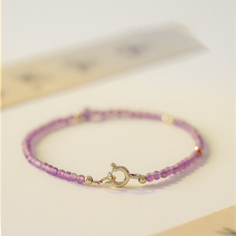 Foviel 2mm Ultra-Thin Perlen Natürlich Amethyst 14k Gold überzogen Kupfer inneren Frieden Meditation Armband