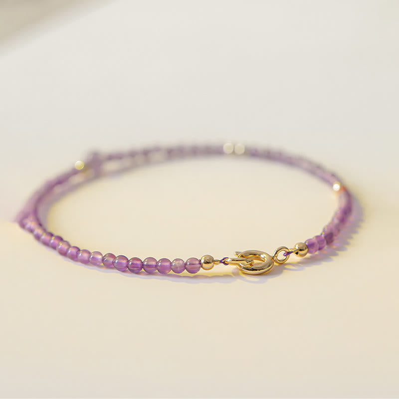 Bracelet de méditation pour la paix intérieure Foviel en perles d'améthyste naturelle ultra-fines de 2 mm et cuivre plaqué or 14 carats