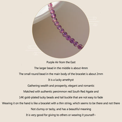 Bracelet de méditation pour la paix intérieure Foviel en perles d'améthyste naturelle ultra-fines de 2 mm et cuivre plaqué or 14 carats