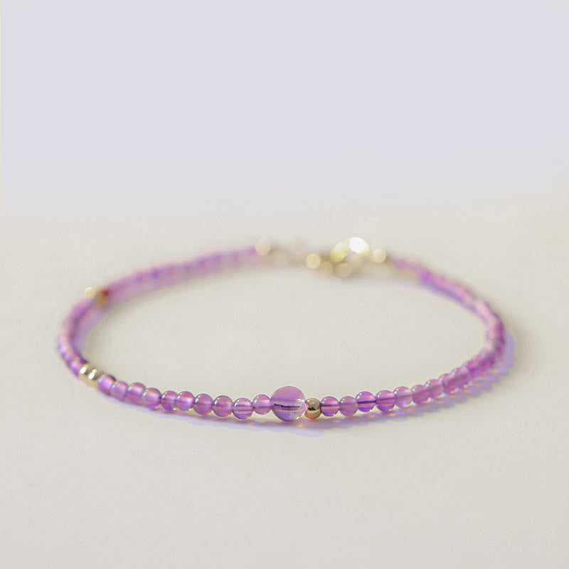 Foviel 2mm Ultra-Thin Perlen Natürlich Amethyst 14k Gold überzogen Kupfer inneren Frieden Meditation Armband