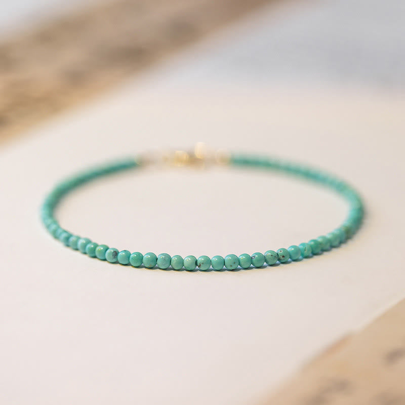 Foviel 2mm Turquoise Ultra-thin Beads 14k Gold Plated Copper Wisdom Bracelet