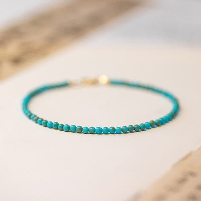 Foviel 2mm Turquoise Ultra-thin Beads 14k Gold Plated Copper Wisdom Bracelet
