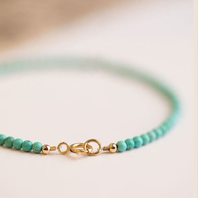 Foviel 2mm Turquoise Ultra-thin Beads 14k Gold Plated Copper Wisdom Bracelet