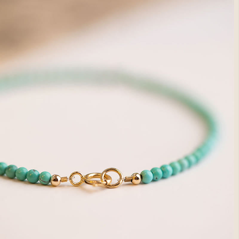 Foviel 2mm Turquoise Ultra-thin Beads 14k Gold Plated Copper Wisdom Bracelet