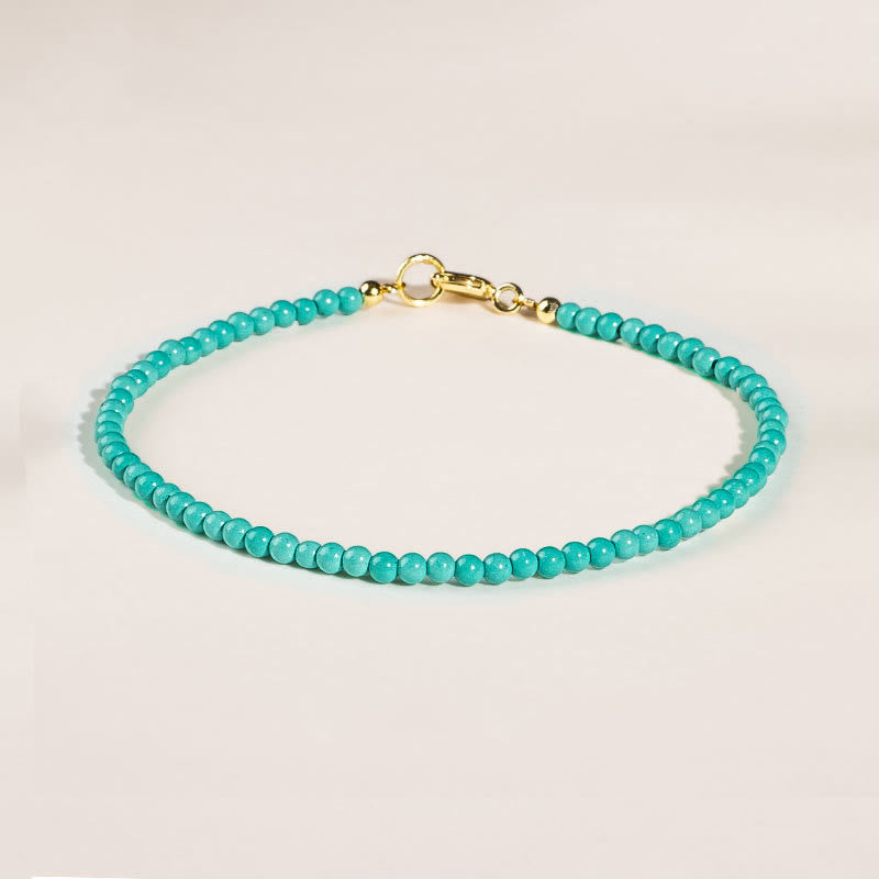 Foviel 2mm Turquoise Ultra-thin Beads 14k Gold Plated Copper Wisdom Bracelet