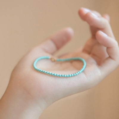 Foviel 2mm Turquoise Ultra-thin Beads 14k Gold Plated Copper Wisdom Bracelet