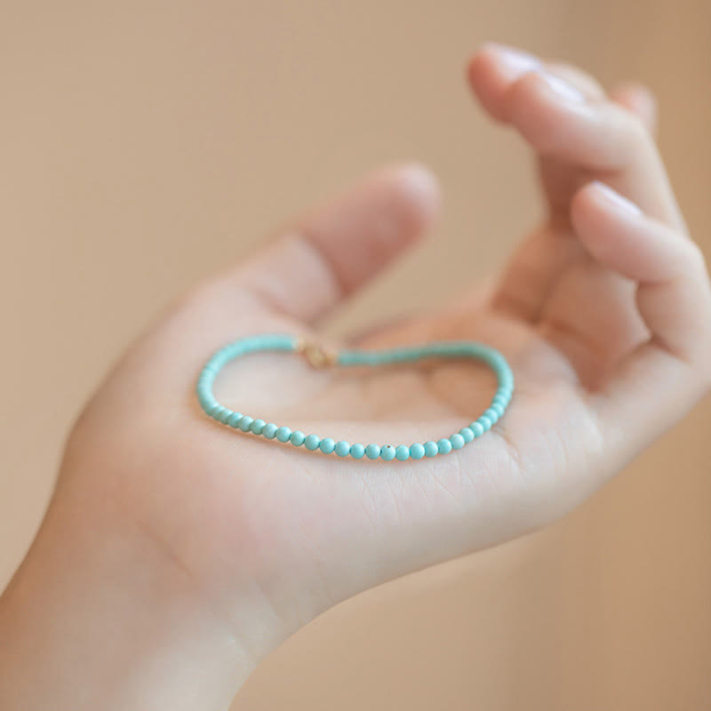 Foviel 2mm Turquoise Ultra-thin Beads 14k Gold Plated Copper Wisdom Bracelet