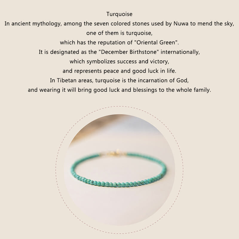 Foviel 2mm Turquoise Ultra-thin Beads 14k Gold Plated Copper Wisdom Bracelet