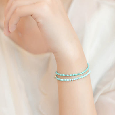 Foviel 2mm Turquoise Ultra-thin Beads 14k Gold Plated Copper Wisdom Bracelet