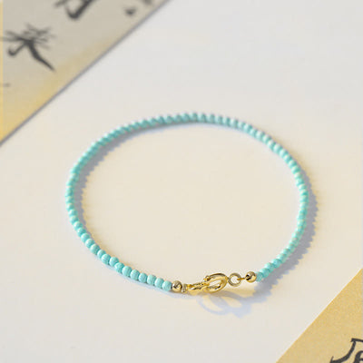 Foviel 2mm Turquoise Ultra-thin Beads 14k Gold Plated Copper Wisdom Bracelet