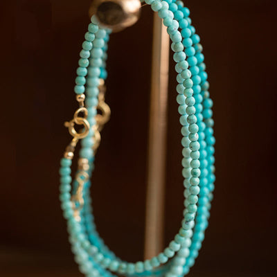 Foviel 2mm Turquoise Ultra-thin Beads 14k Gold Plated Copper Wisdom Bracelet