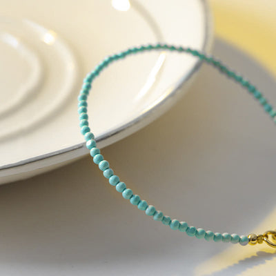 Foviel 2mm Turquoise Ultra-thin Beads 14k Gold Plated Copper Wisdom Bracelet