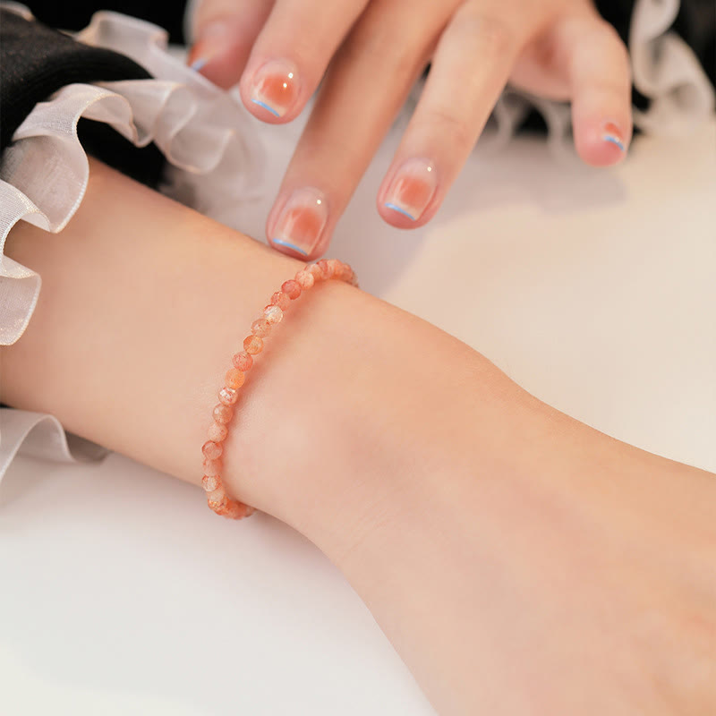 Bracelet de richesse Foviel en perles ultra-fines de pierre de soleil de 3 mm, plaqué or 14 carats sur cuivre
