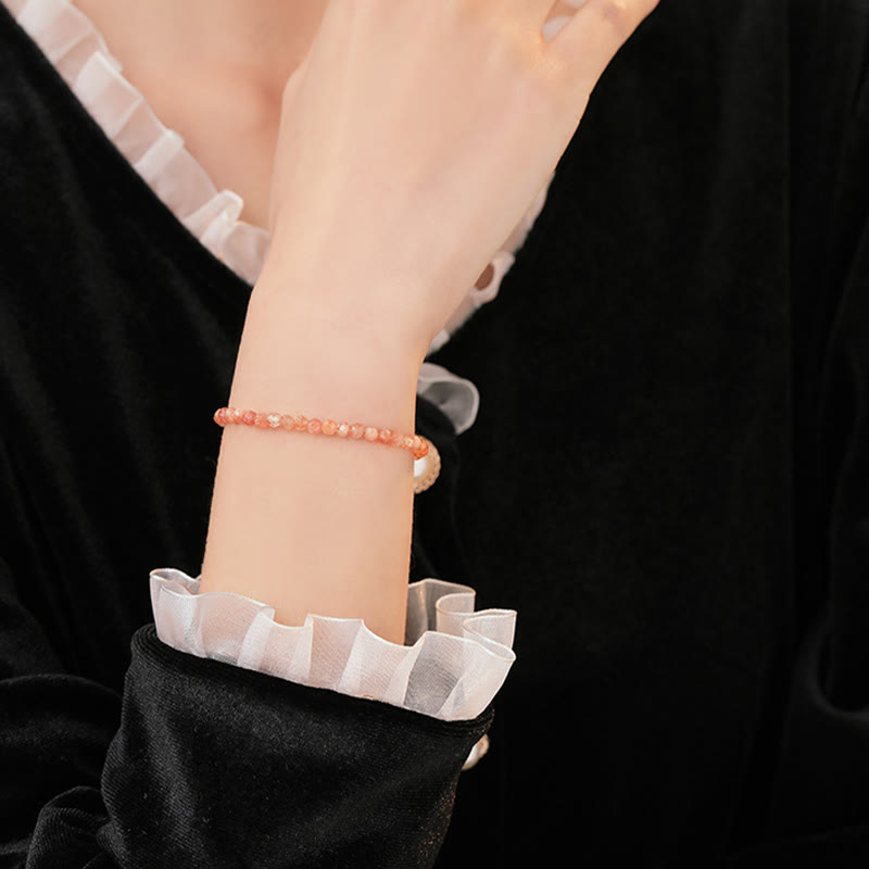 Bracelet de richesse Foviel en perles ultra-fines de pierre de soleil de 3 mm, plaqué or 14 carats sur cuivre