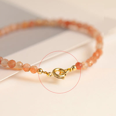Bracelet de richesse Foviel en perles ultra-fines de pierre de soleil de 3 mm, plaqué or 14 carats sur cuivre