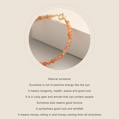 Bracelet de richesse Foviel en perles ultra-fines de pierre de soleil de 3 mm, plaqué or 14 carats sur cuivre