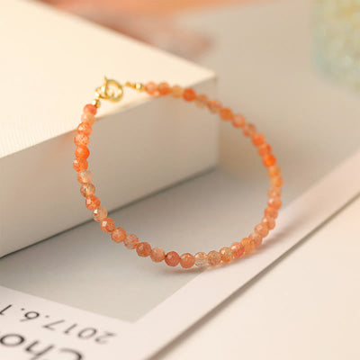 Bracelet de richesse Foviel en perles ultra-fines de pierre de soleil de 3 mm, plaqué or 14 carats sur cuivre