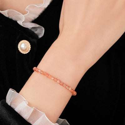 Bracelet de richesse Foviel en perles ultra-fines de pierre de soleil de 3 mm, plaqué or 14 carats sur cuivre