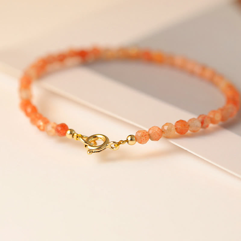 Foviel 3mm Sun Stone Ultra-thin Beads 14k Gold Plated Copper Wealth Bracelet
