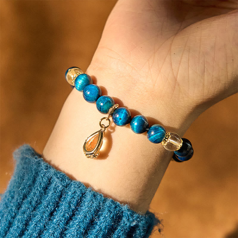 Foviel Blau Tigerauge Weiß Kristall Wassertropfen Stärke Armband