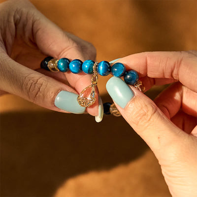Foviel Blau Tigerauge Weiß Kristall Wassertropfen Stärke Armband
