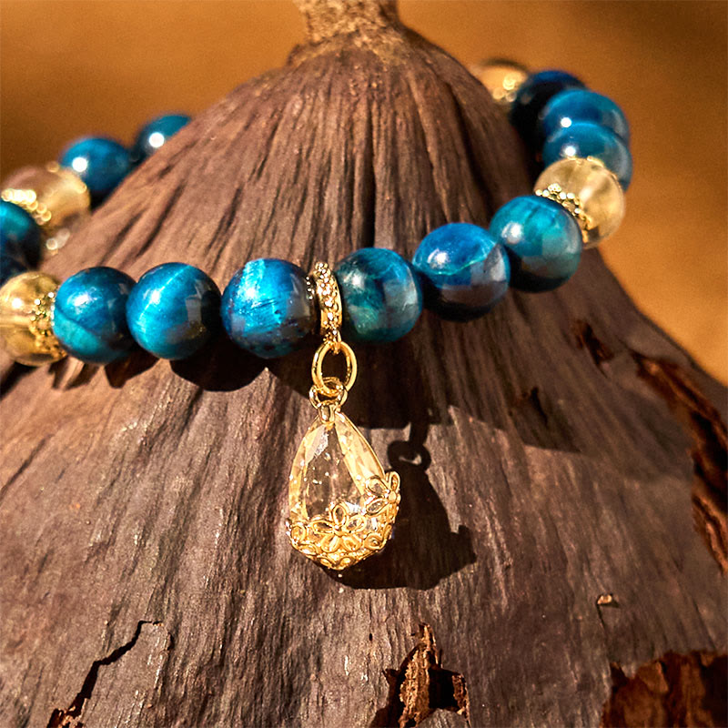 Foviel Blau Tigerauge Weiß Kristall Wassertropfen Stärke Armband