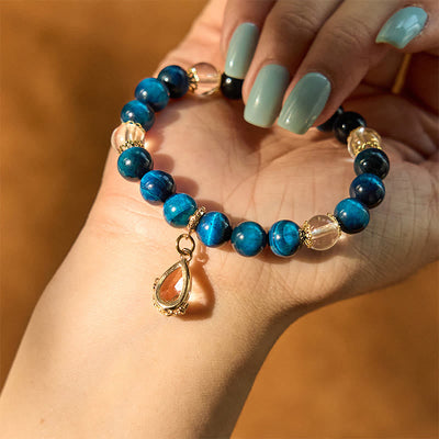 Foviel Blau Tigerauge Weiß Kristall Wassertropfen Stärke Armband