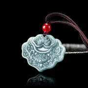 Foviel Lotus Pattern Carved Jade Abundance Prosperity Necklace Rope Pendant
