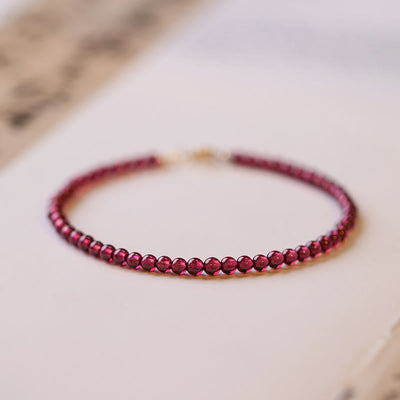 Foviel 3mm Natural Small Garnet Ultra-Thin Beads Protection Bracelet