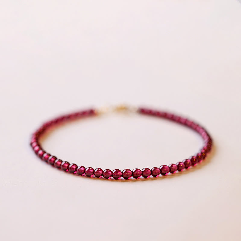 Foviel 3mm Natural Small Garnet Ultra-Thin Beads Protection Bracelet