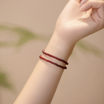 Foviel 3mm Natural Small Garnet Ultra-Thin Beads Protection Bracelet
