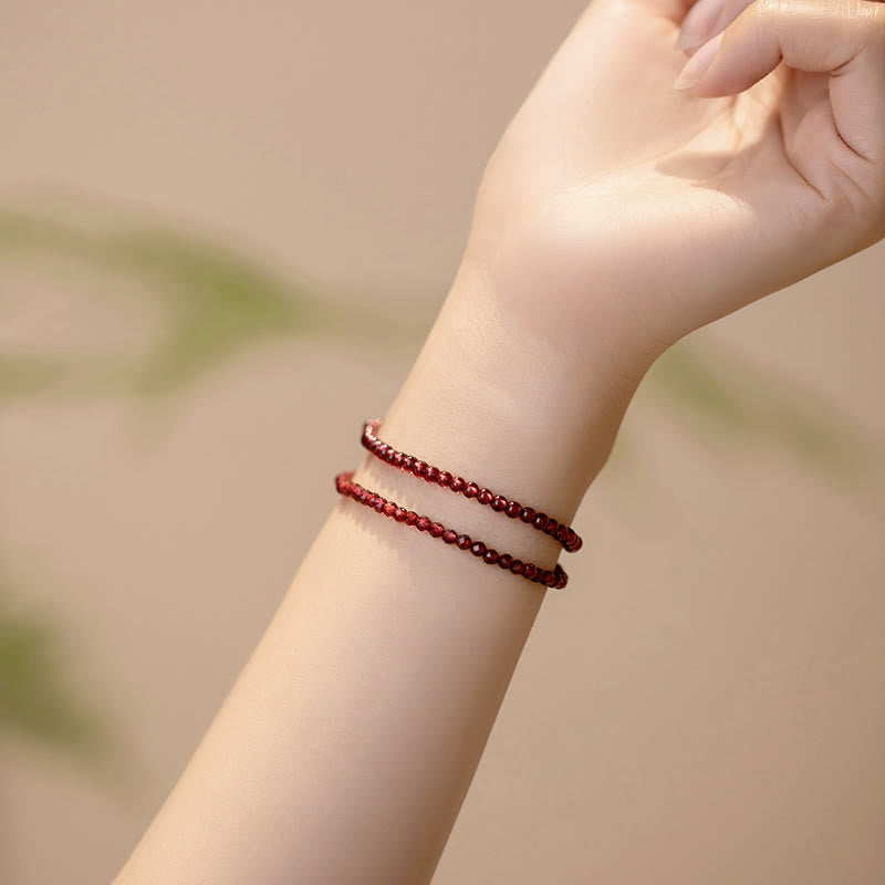 Foviel 3mm Natural Small Garnet Ultra-Thin Beads Protection Bracelet