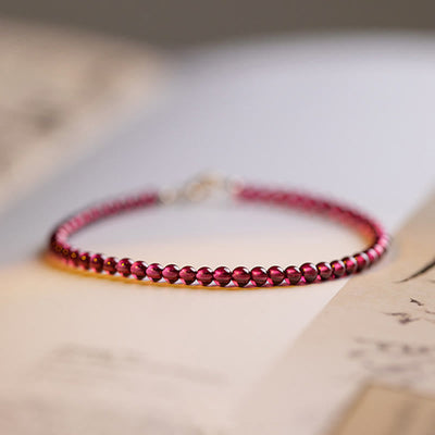 Foviel 3mm Natural Small Garnet Ultra-Thin Beads Protection Bracelet